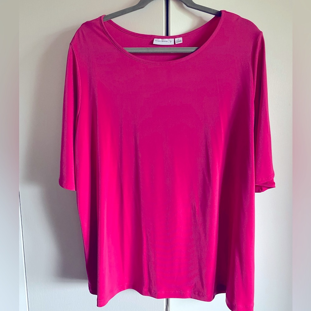 Susan Graver Fuchsia Cold Shoulder Short Sleeve Blouse Size XL
